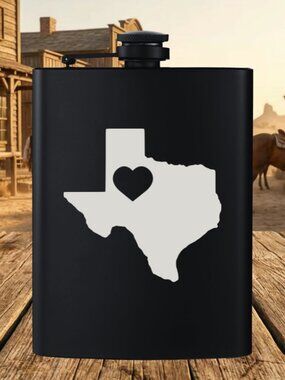 Personalized Country State Texas Heart Black Flask | Texas | Texas Gift | Flask